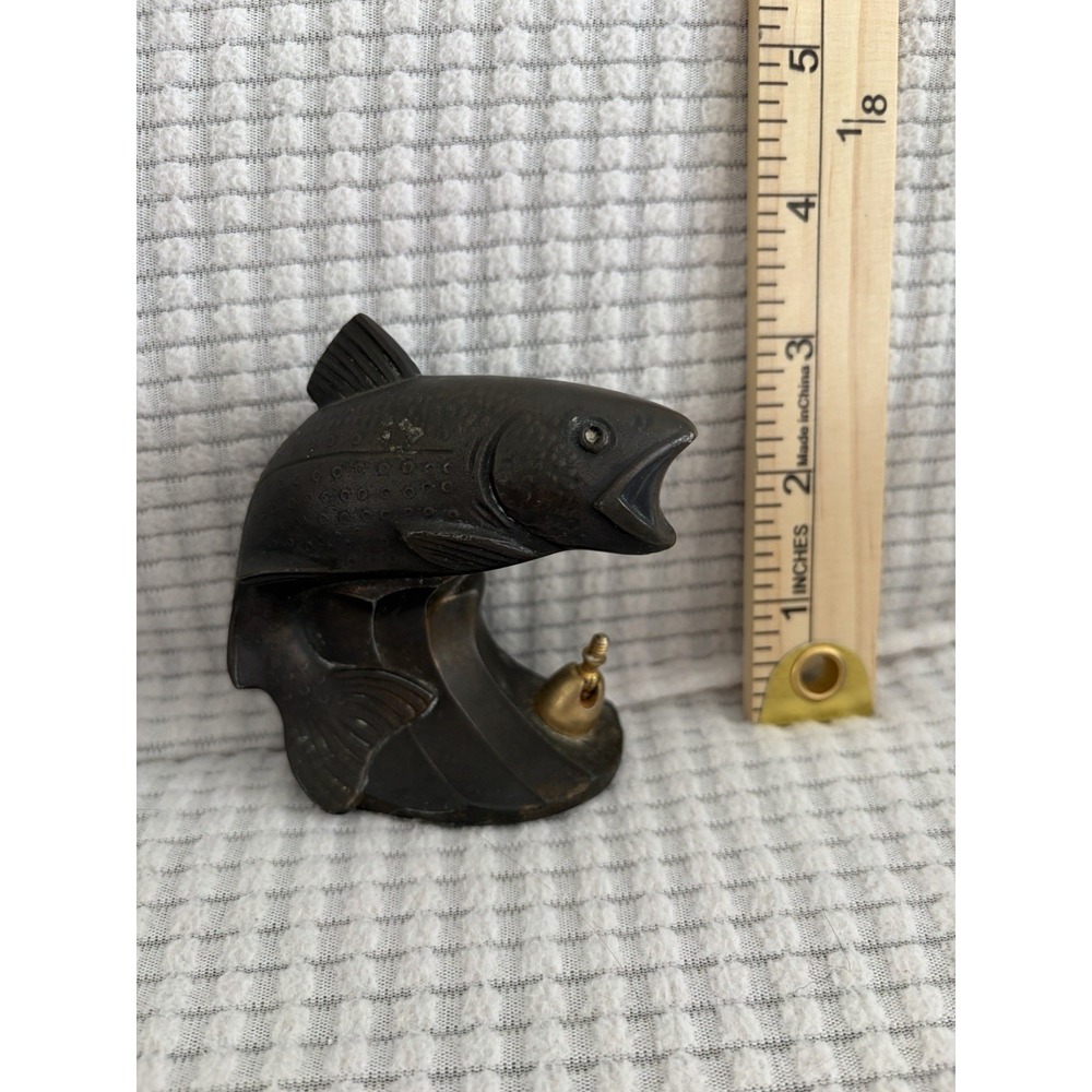 Vintage Heavy Brass Bass Fish Tabletop Statue & Bottle Opener
